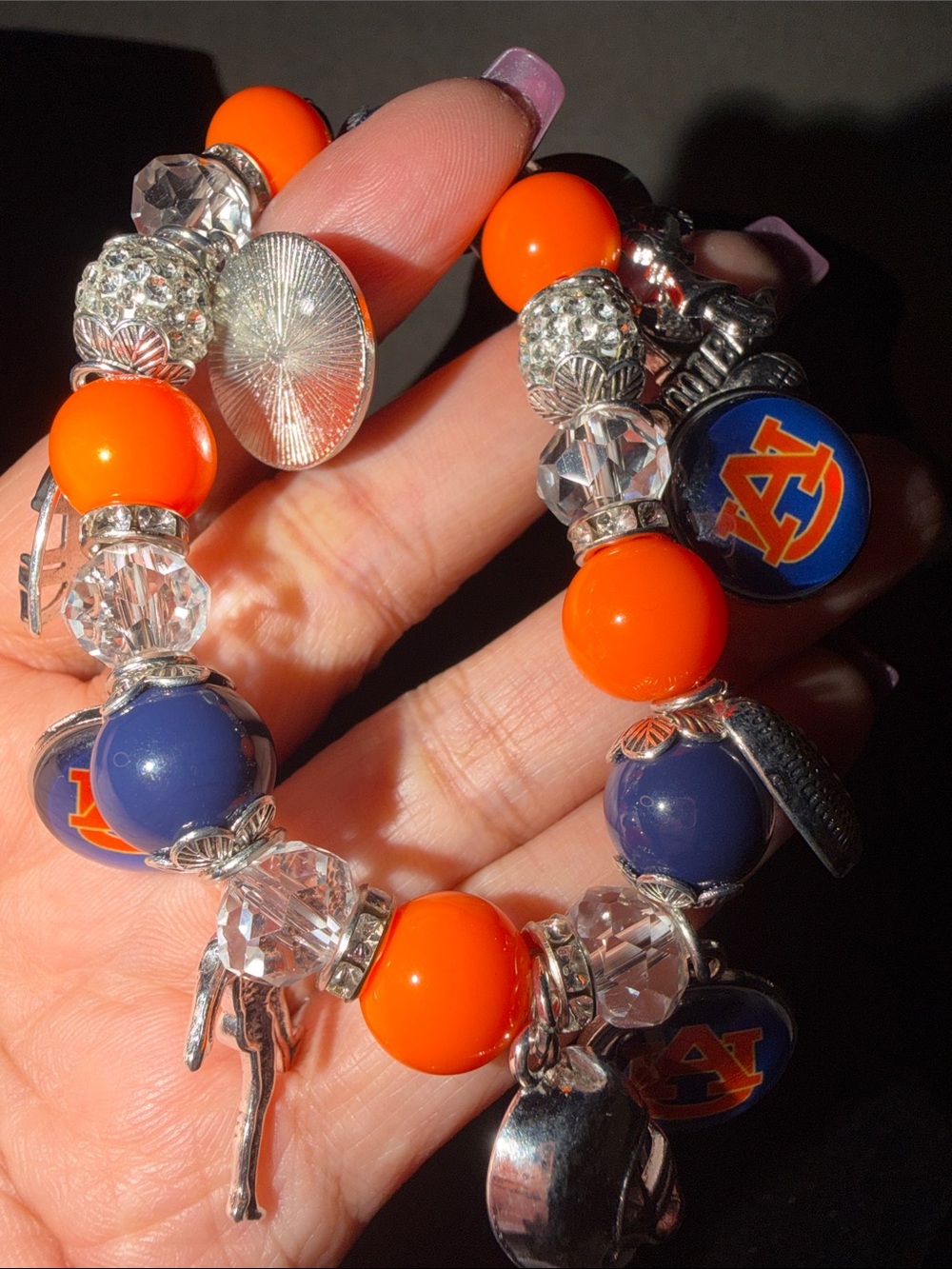 Auburn Team Charm Bracelet - Orange & Navy Beaded Bracelet